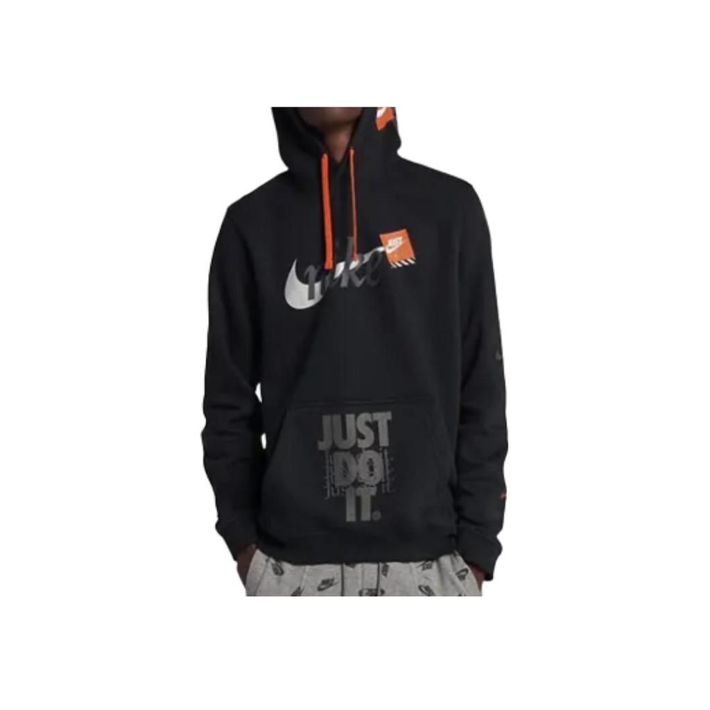Nike Letter Print Hooded Pullover Sweatshirt Men Tops Black AV5905-010