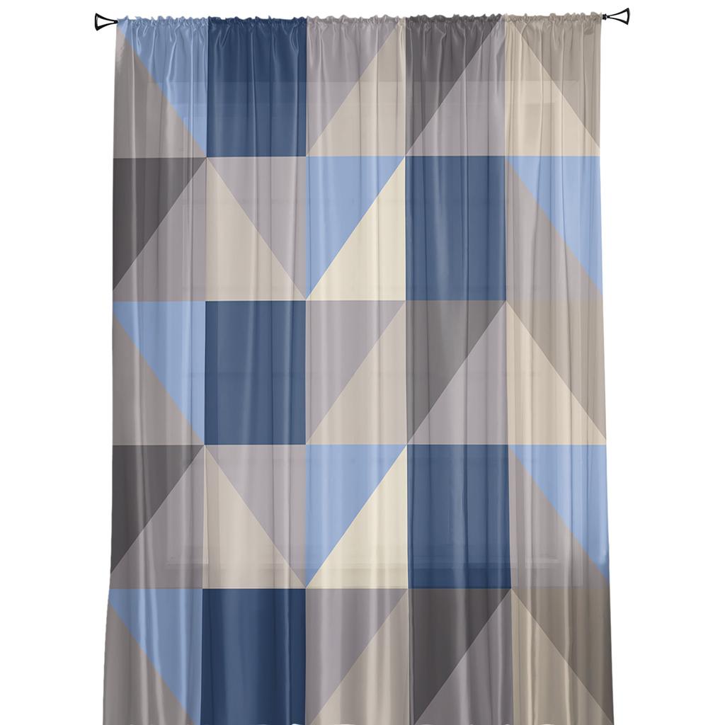 Геометрические треугольные тюлевые шторы для гостиной, прозрачные шторы для спальни, кухонные оконные шторы