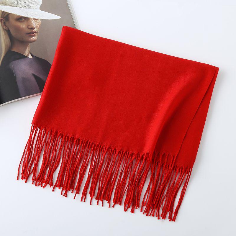 Women's Solid Color Imitation Cashmere Scarf - 200g, Red, Warm Autumn/Winter Shawl and Neckerchief