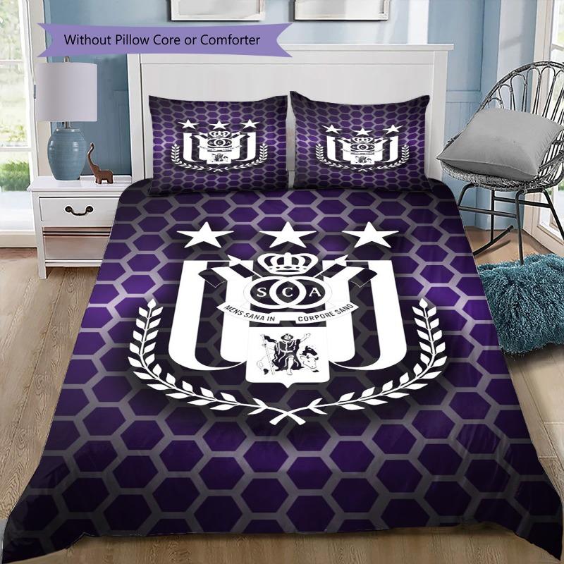 Anderlecht Football Club Crest Hexagon Purple Print 3 Pieces Duvet Cover Set Soccer Sports Bedding Bedroom Decor Without Pillow Core Comforter