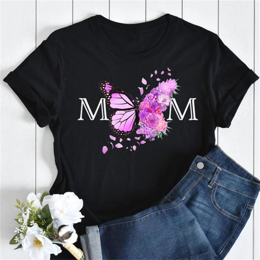 Новая женская футболка, модная футболка с цветочным принтом MOM Butterfly, повседневная футболка с коротким рукавом, женская футболка в стиле 90-х годов, женская футболка