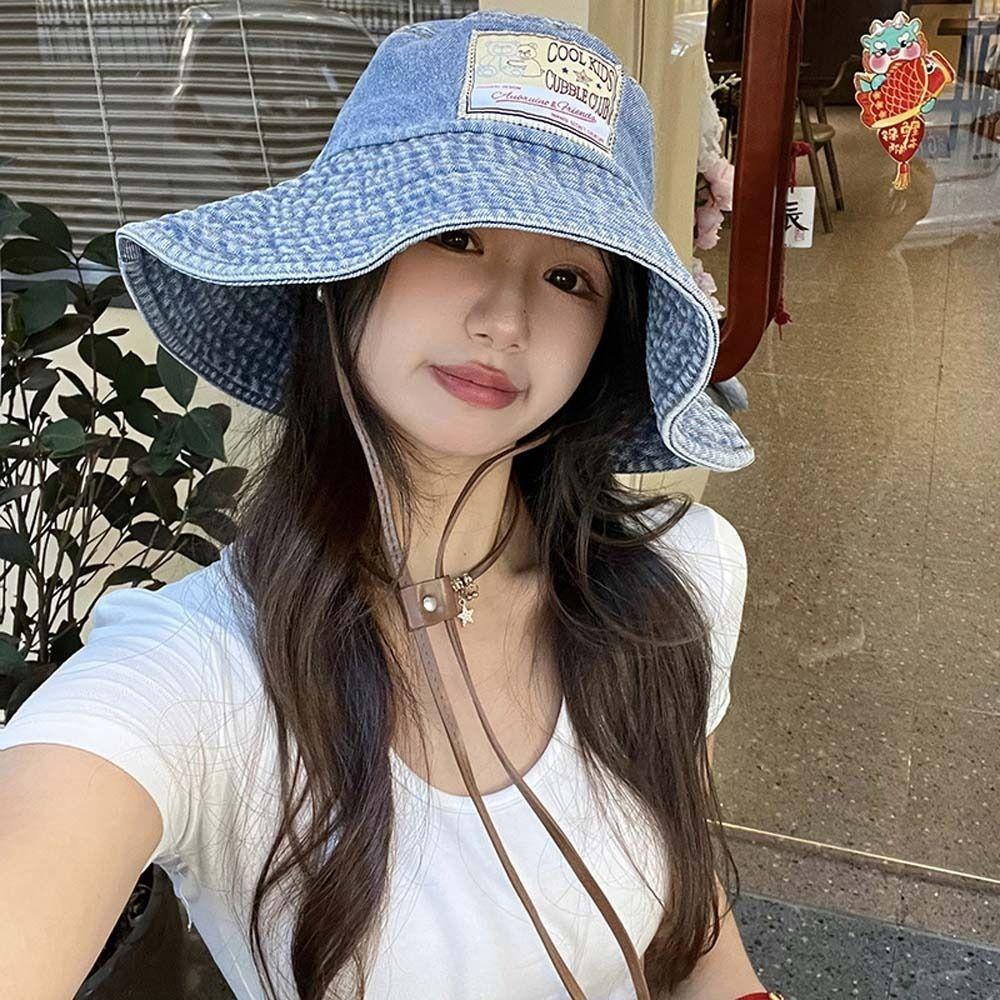 Lightweight Denim Bucket Hats Wide-Brimmed Sun Protection Basin Cap Retro Fisherman Hat Spring