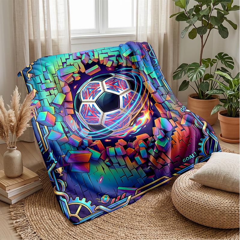 Soccer Ball Breaking Through Wall Theme blanket Lightweight Warm Flannel Blanket Decorative Throw Blanket for Home Decoration