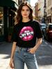 Beautiful Lips And Diamonds Printed Shortsleeved Unisex Unisexs Tshirt Casual Crew Neck Top For Spring Andsummer Novelty Clothing