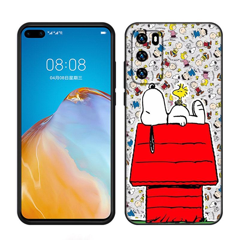 Мультяшный Каваи Снупи Черный Чехол для Телефона Для Huawei P10 P20 P30 P40 Lite P50 P60 Art P50E P Smart Z 2018 2020 2021 Pro 2019