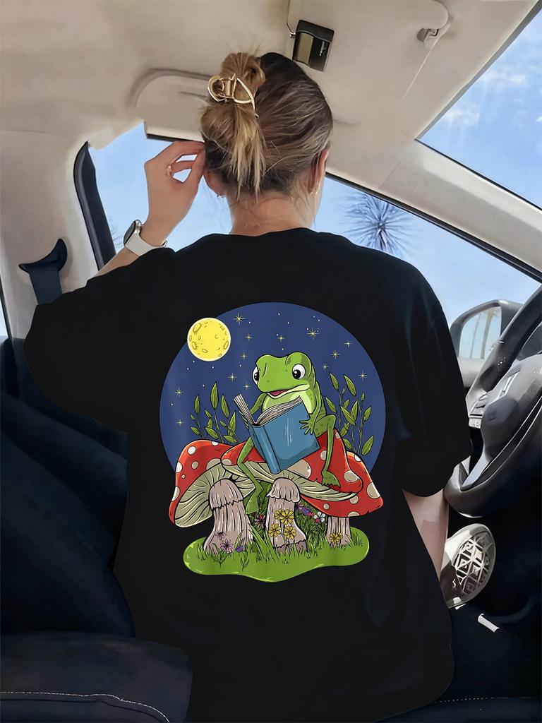 Frog Vintage On Mushroom Printing TShirt Womens Basics Loose T Shirts AllMatch Comfortable Tops Summer ONeck Woman Clothes