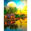 5d Diy Diamond Painting Sunset Scenery Full Round Diamond Embroidery Mosaic Lakeside Cabin Art Kits Home Decora