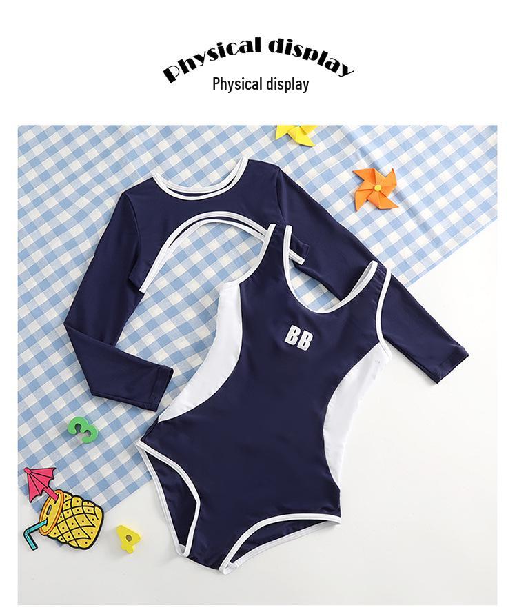 2025 Новый стиль Купальник с длинным рукавом для защиты от солнца для девочек среднего и старшего возраста – Высококачественная профессиональная спортивная одежда