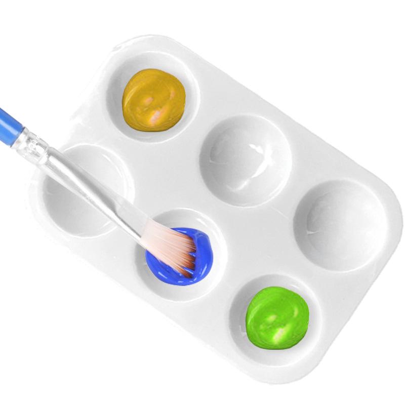 Белая 6-ячеечная прямоугольная пластиковая палитра для детской гуашевой и акварельной живописи