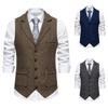 2025 European Men's Tweed Suit Vest with Vintage Chain and Herringbone Pattern