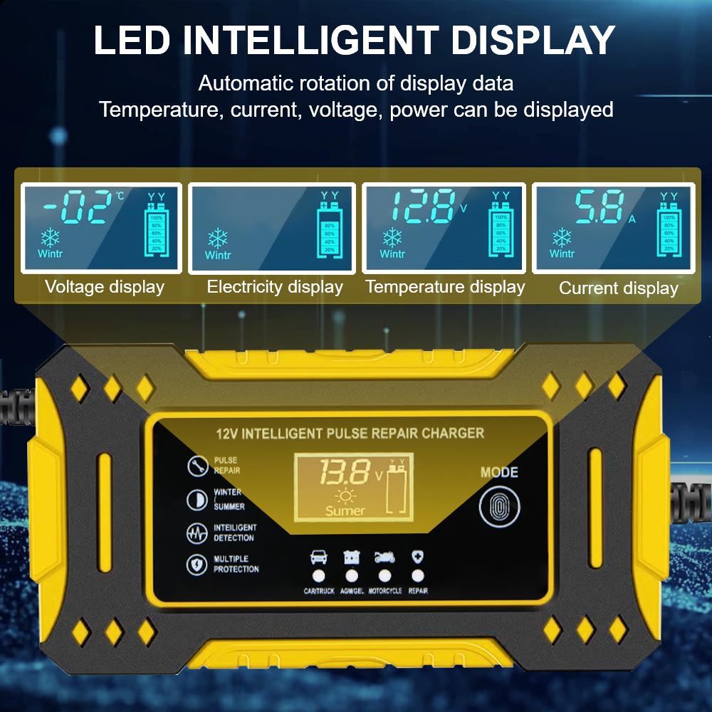 3-ступенчатые зарядные устройства для свинцово-кислотных AGM GEL аккумуляторов 12В 6А Интеллектуальная быстрая зарядка Зарядное устройство для мотоциклетного аккумулятора Автоаксессуары