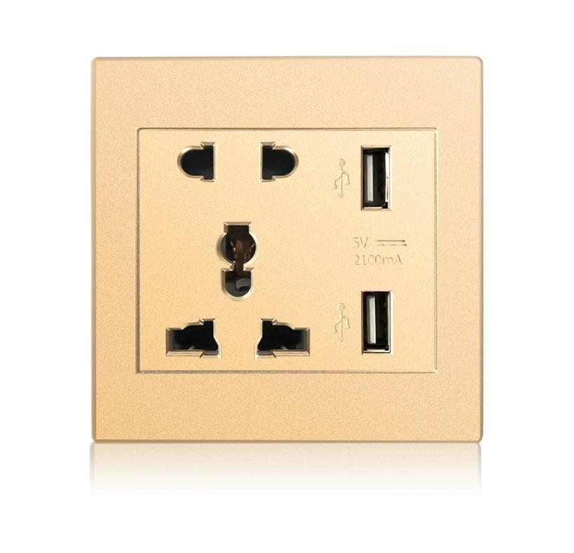 86 Тип Настенный двойной USB-порт для зарядки 5-луночная универсальная розетка Умный дом Адаптер зарядного устройства 2100 мА Электрическая розетка