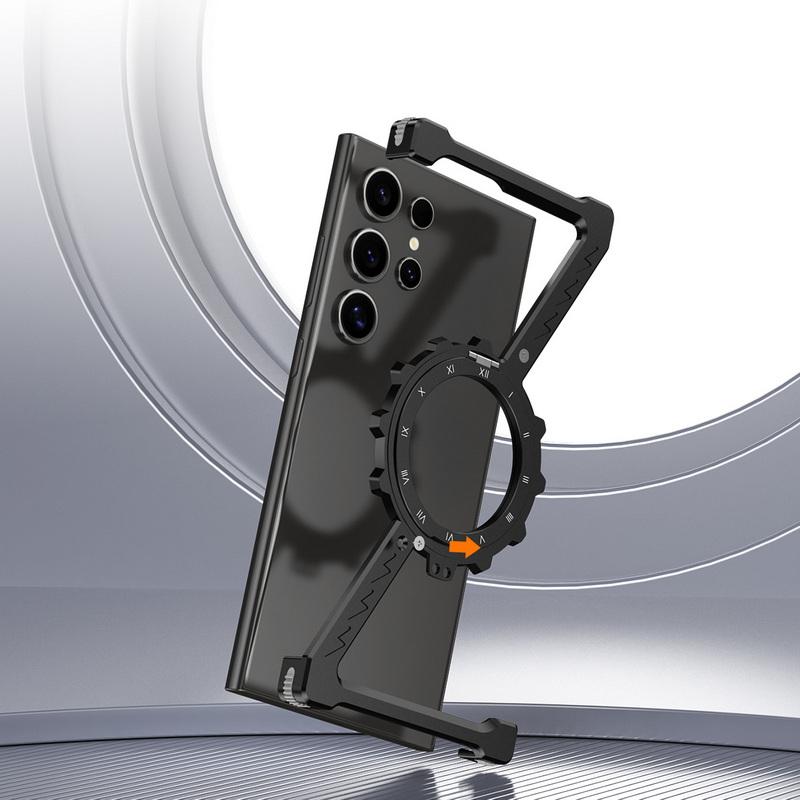 Z Shape Aluminum Alloy Frameless Magnetic Bracket Phone Case For Samsung S25 S24 Ultra S23 Ultra S22 Ultra Shockproof for Magsafe Cover