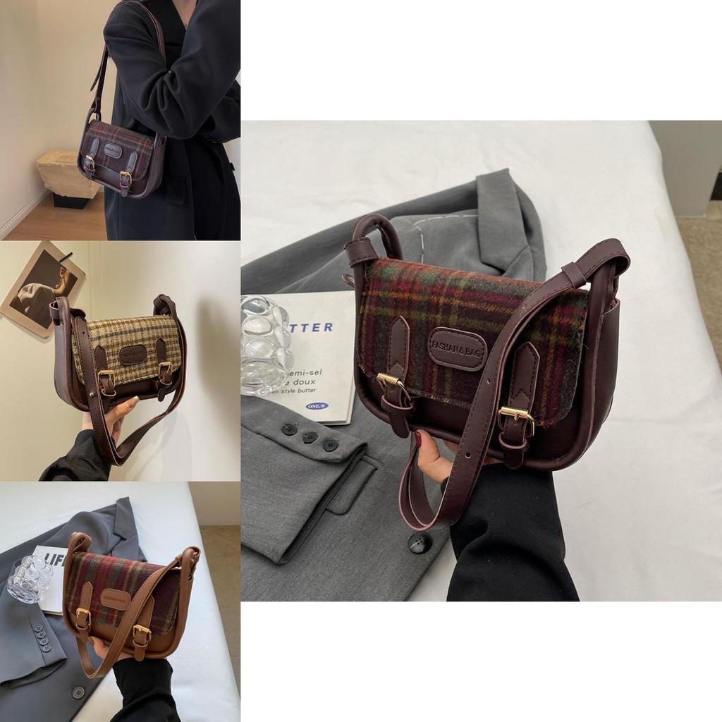 Fashionable Street Style 2024 Winter Plaid Shoulder Bag For Daily Outfits In Green Plaid Brown