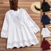 Women's Fashion Casual Loose Pleated Lace Hollow O-Neck Blouse Top