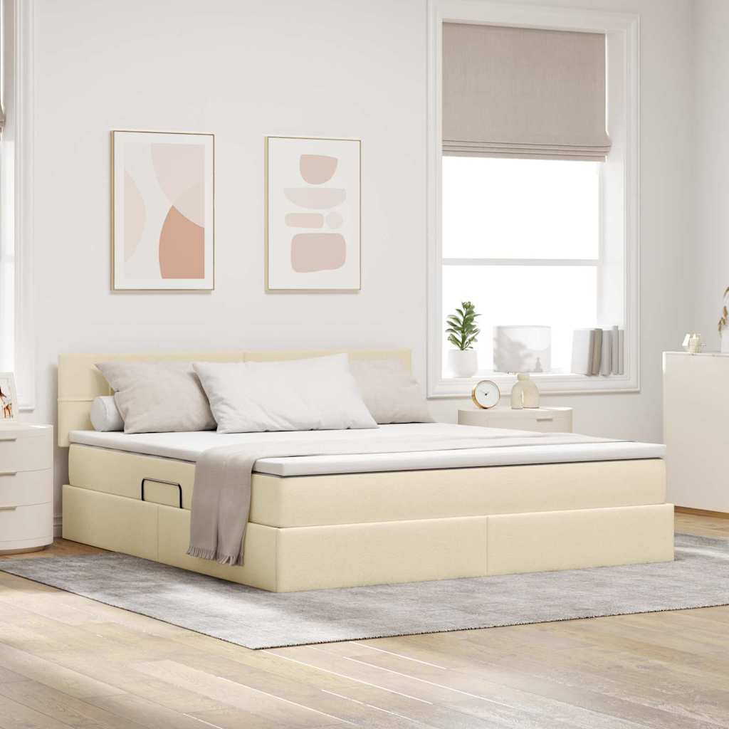 Storage Bed with Mattress Cream 160 x 200 cm Particleboard