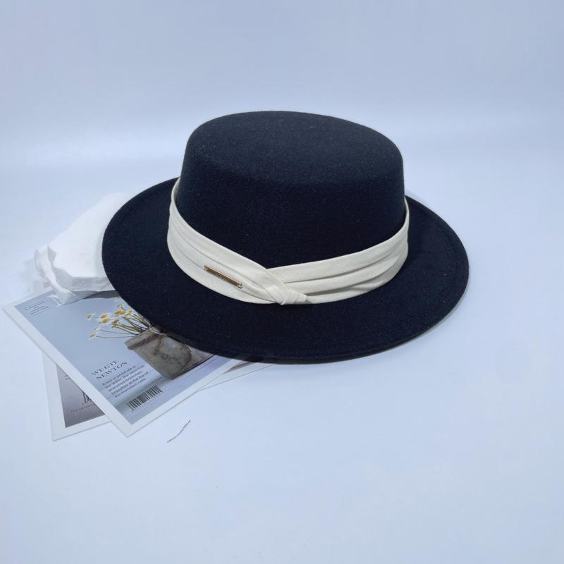 New top hat French retro British flat-top woolen hat women's autumn and winter fashion versatile temperament felt hat men