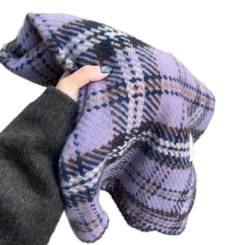 Thick Red Plaid Scarf Plush Long Shawl Classic Cashmere Scarves  Girl