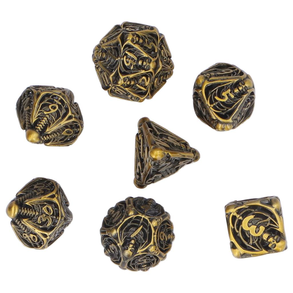 7pcs Hollow Skull Pattern Dice Portable Exquisite Metal Polyhedral Dice Set Props for Board Card