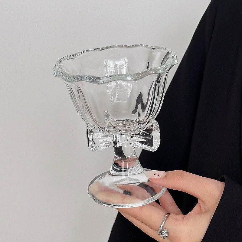Modern Cartoon Bow Glass Water Cup with Stripes Perfect for Drink Lovers