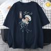 Swimming Colorful Jellyfish Print Mens Short Sleeve Japanese Harajuku O-Neck Tops All-math Oversize Vintage Man Cotton T-Shirts