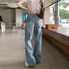 Универсальные выстиранные джинсы с широкими штанинами и рваными деталями для женщин, осенние джинсы свободного кроя больших размеров
