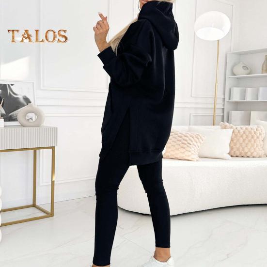 Комплект из 2 предметов: топ и брюки, длинный рукав, капюшон, разрез, толстовка с капюшоном, эластичная талия, облегающие брюки, спортивный костюм для фитнеса, повседневная домашняя одежда для школы