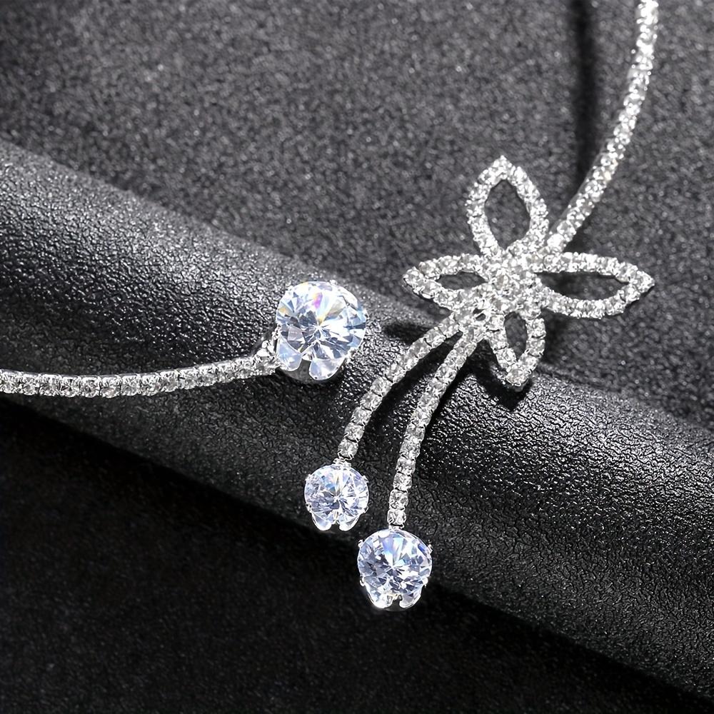 Elegant Rhinestone Butterfly Split Collar Necklace, Luxury Simple Design Full Rhinestone Necklace, Adjustable Collar Bone Chain Jewelry