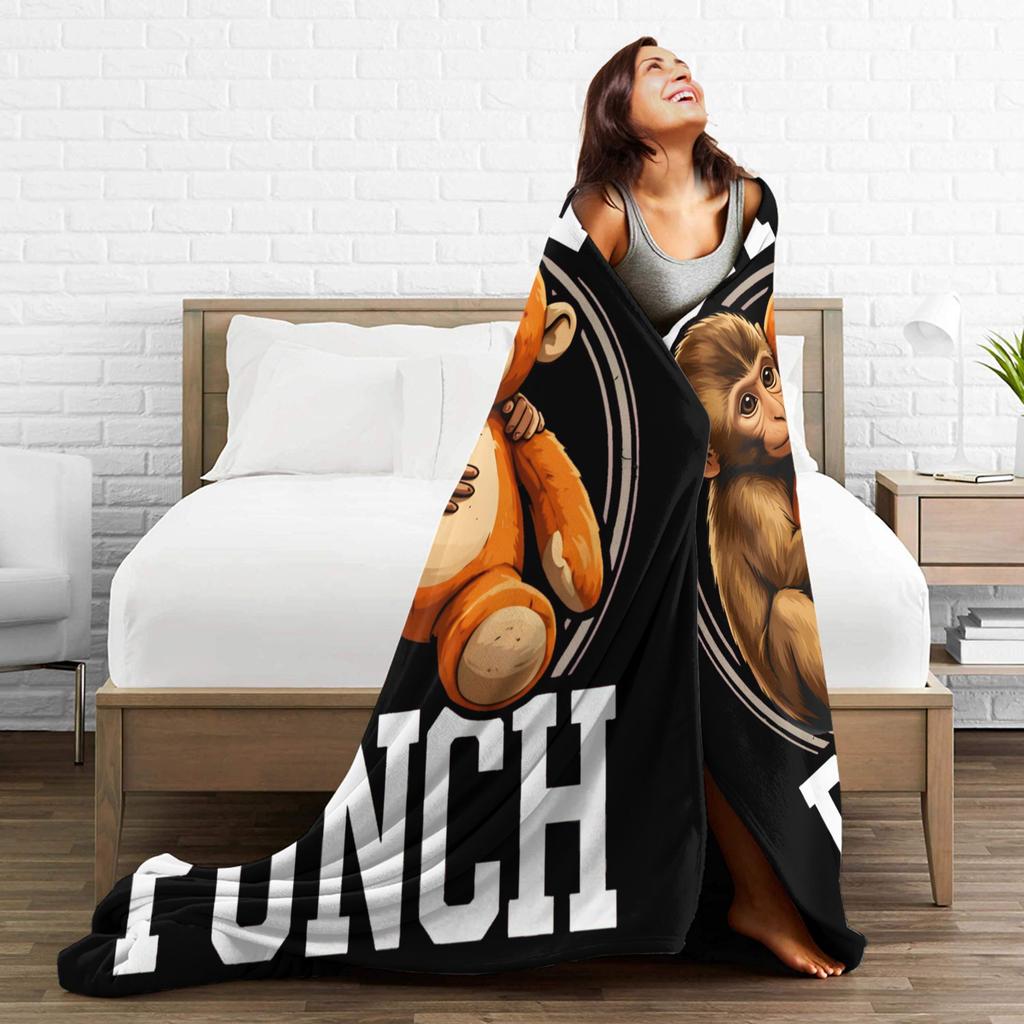 Team Punch Monkey and Oran-Mama Wool Blankets Funny Throw Blanket for Sofa Bedding Lounge 200x150cm Quilt,
