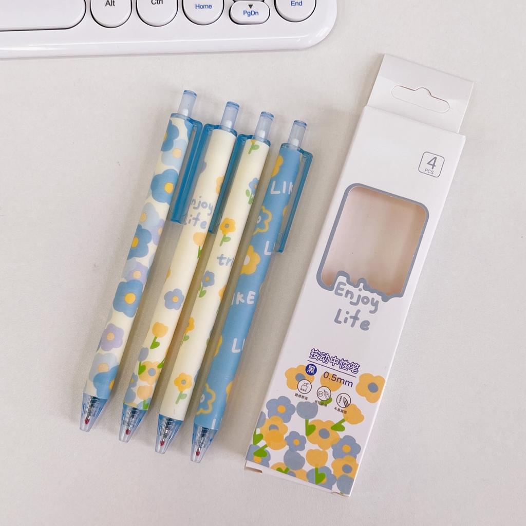 4 шт./компл., милая черная гелевая ручка, очаровательная гелевая ручка Ins с корейским цветочным рисунком, 0,5 мм, гелевая ручка Kawaiii, ручка для дневника, блокнота, тестовая бумага, школьные принадлежности