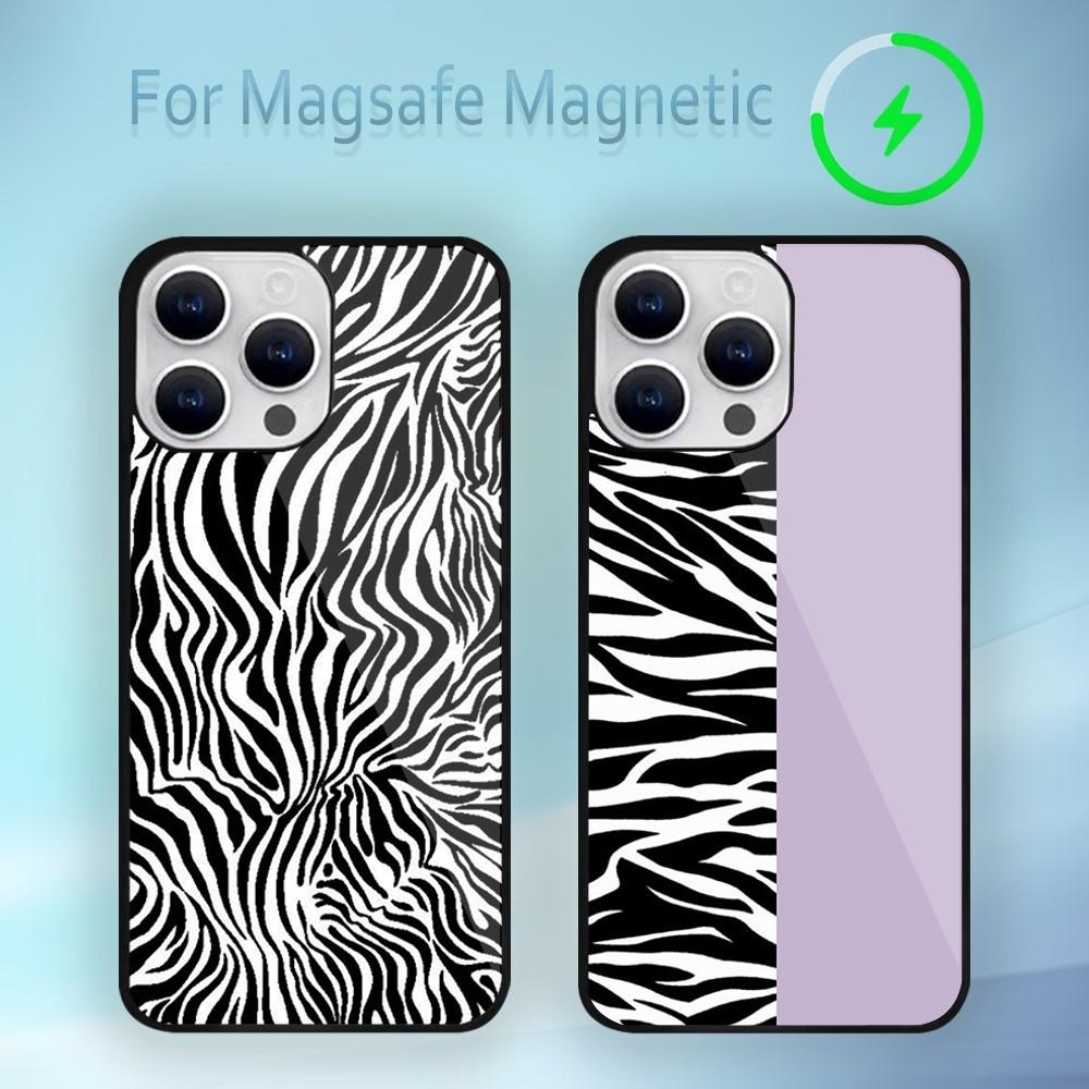 Модный чехол для телефона с решетчатым рисунком в полоску зебры для iPhone 15 14 13 12 11 Plus Pro Max Magsafe с магнитной беспроводной зарядкой