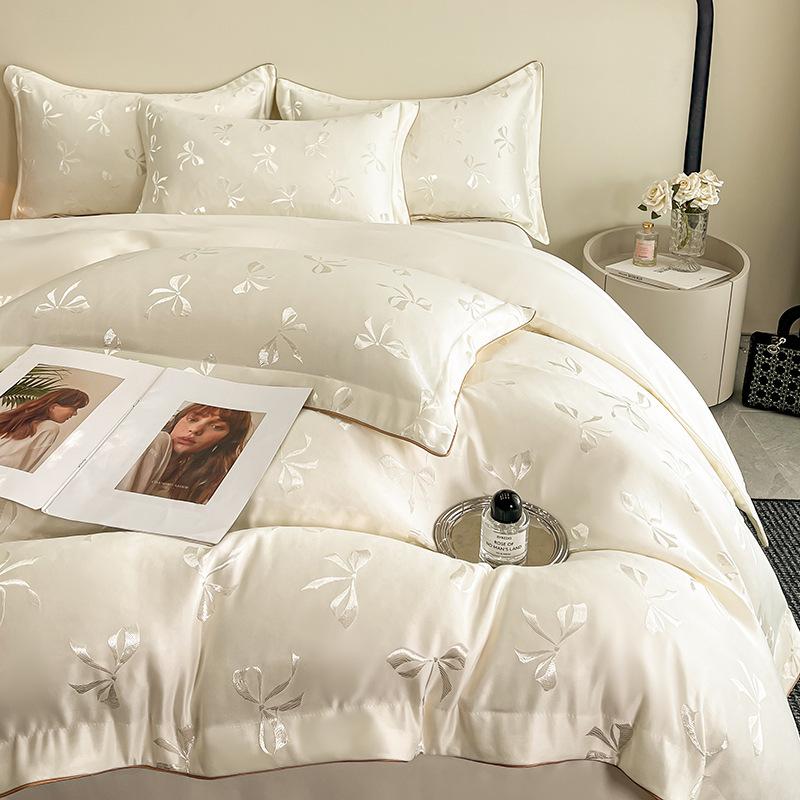 Роскошный летний жаккардовый стиранный комплект постельного белья из тенселя и лиоцеллового шелка - Шелковистый нюдовый пододеяльник (3 шт)