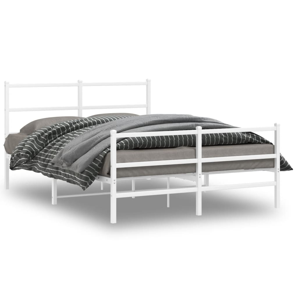 Vidaxl Metalowa Rama Łóżka Z Wezgłowiem I Zanóżkiem, Biała, 135X190 Cm