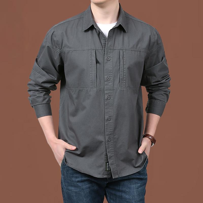 Spring and Autumn Men's Loose Work Shirt Casual Comfort Long Sleeve Cotton Middle-aged Shirt Men's Shirt