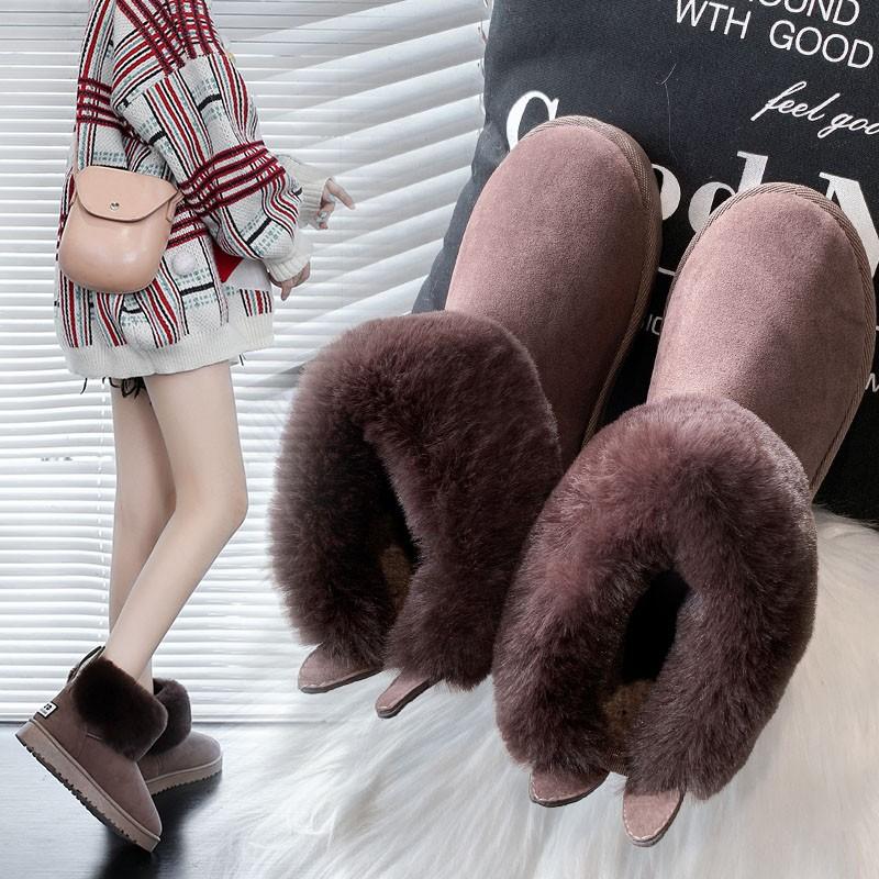 Snow Boots Women Thick Sole Cute Bunny Ears Suede Shoes for Women Keep Warm Sleeve Low Heels Platform Shoes 2024 Winter Outdoor