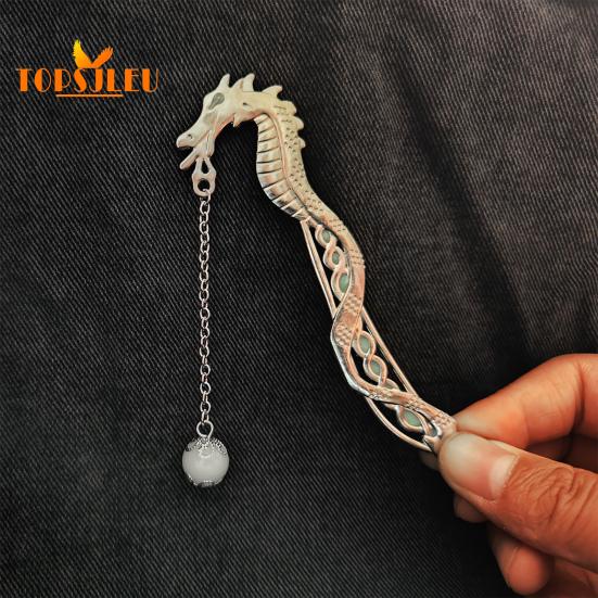 Закладка в винтажном стиле, дизайн металлического дракона, светящиеся бусины, устойчивая к выцветанию, легко чистящаяся закладка