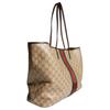 Gucci Сумка-тоут Tribeca GG Red Green Web из покрытого холста, сумка через плечо, большая женская сумка-тоут, темно-коричневая, 874745-FAF79-8547