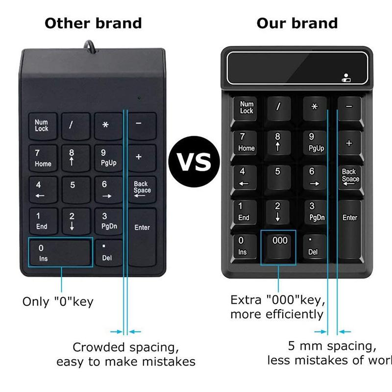 Wired / Wireless Digital Keyboard Waterproof 19-Key Financial Accounting Numeric Keypad for Laptop PC Desktop