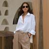 Autumn Thin Fashion All-match Ladies Casual Button-down Shirt, Lazy Fashion Casual Solid Color Simple Loose Shirt