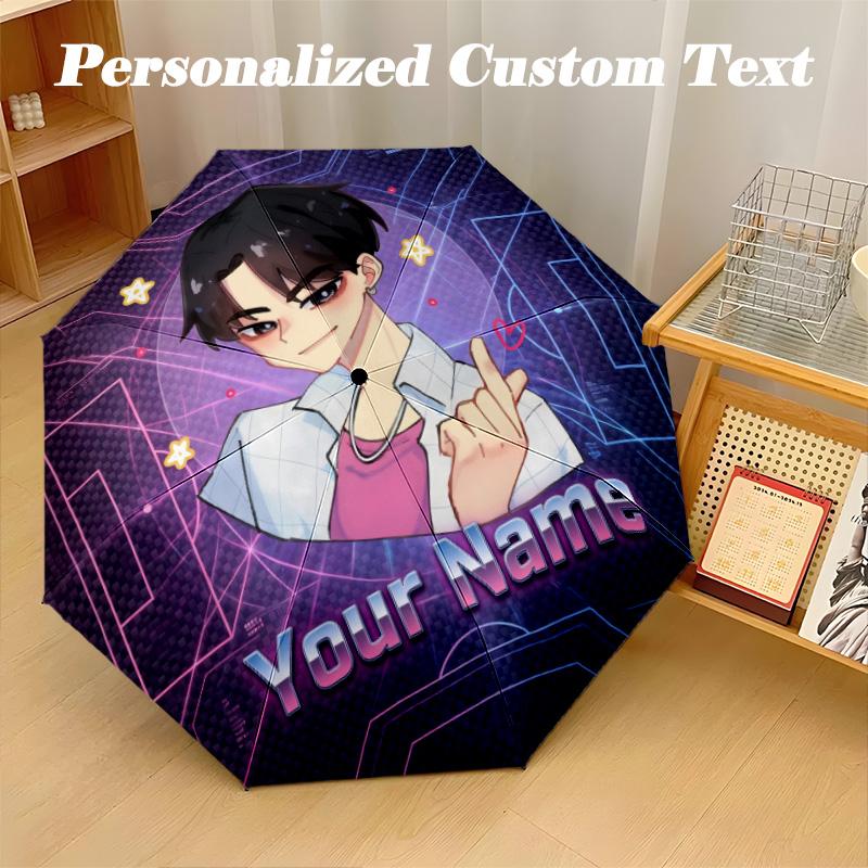 8 Rib Auto Folding Umbrella Kpop Demon Hunters Print Custom Name Text Portable Rain Gear