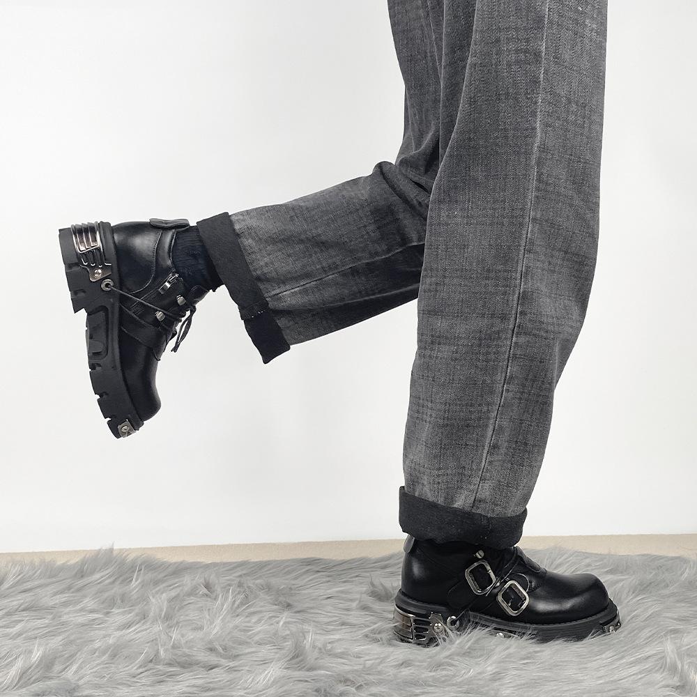 Кожаные туфли в стиле дарк-панк, металлический нишевый дизайн, низкий верх, платформа, одинарные туфли