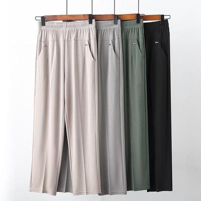 Летние брюки Ice Silk для женщин среднего возраста - свободные прямые брюки Nine-Point для пожилых матерей и бабушек