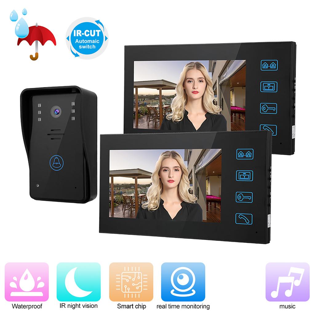 7in Video Intercom 2 Monitors Touch Doorphone Night Vision Access Doorbell System