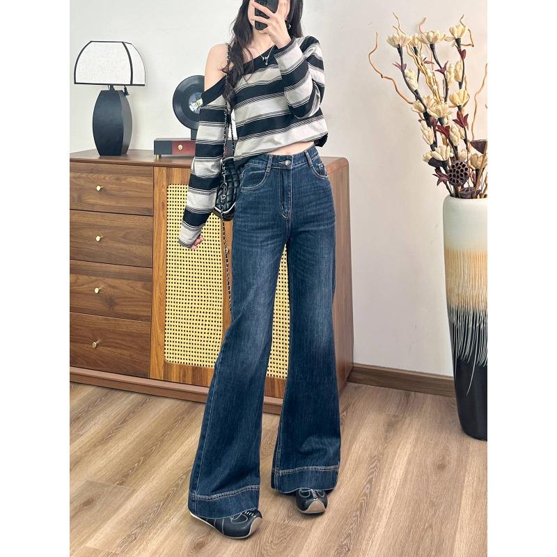 Vintage washed tube jeans women's blue-gray flared jeans micro-elastic, early spring models