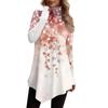 Casual Fashion Print Shirt Tops High Neck Irregular Hem Long Sleeve Pullover Tops