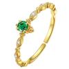 Luxury Emerald Green Cubic Zircon Gold Color 925 Sterling Silver Ring Adjustable Thin Rings for Women Wedding Jewelry