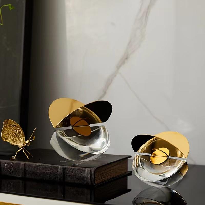 Geometric Crystal Marble Metal Decoration Metal Handicraft Hemicycle Decorative Figurines Home Decoration Accessories