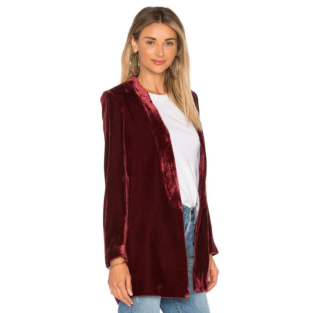 Velvet Blazers For Women Solid Open Front Lapel Cardigan Coat Long Sleeve Fall Winter Office Work Suit Jacket