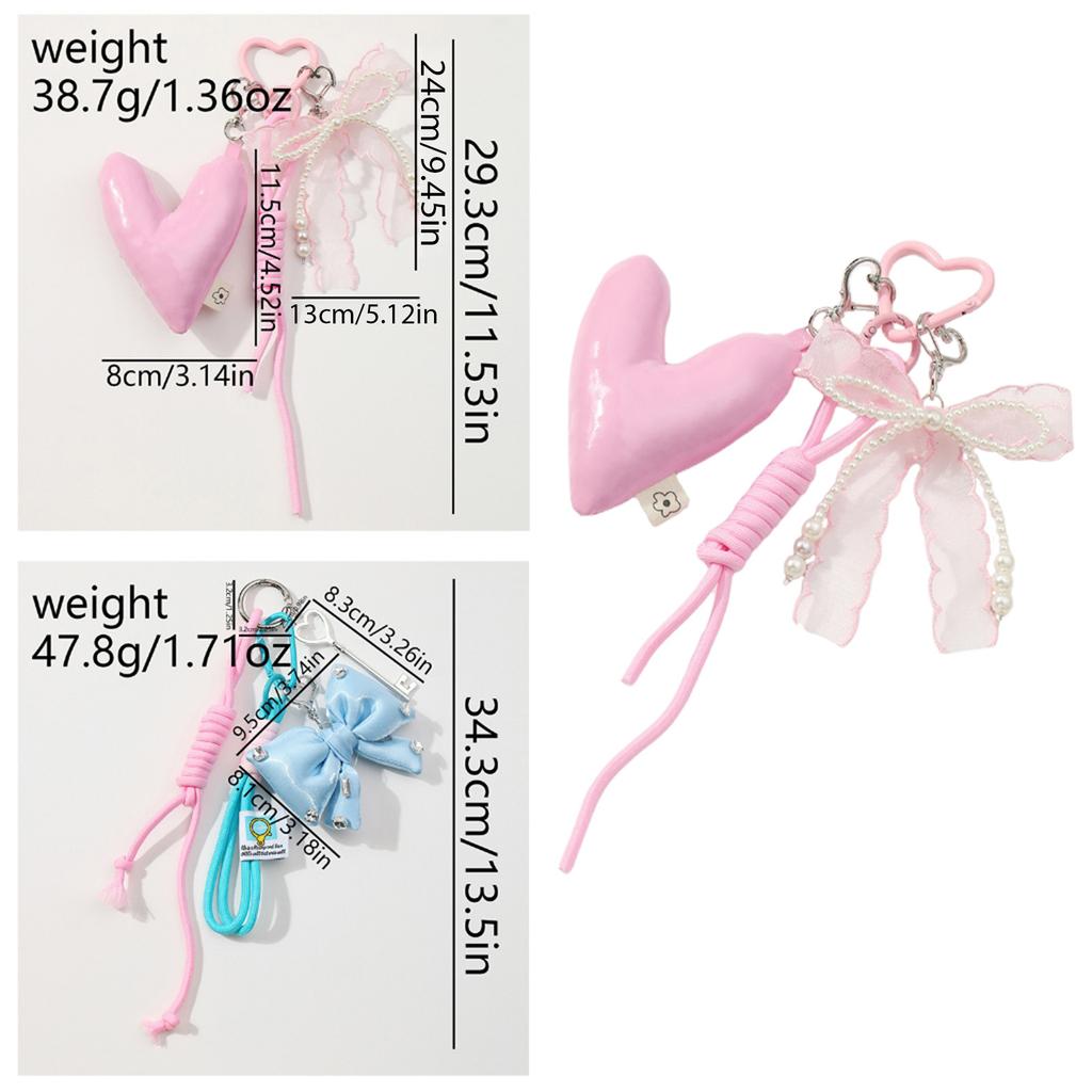 Стильный аксессуар для сумки в виде сердечек с бантиками, с модными деталями и практичным дизайном, брелок для ключей автомобиля, украшение для кошелька, женский