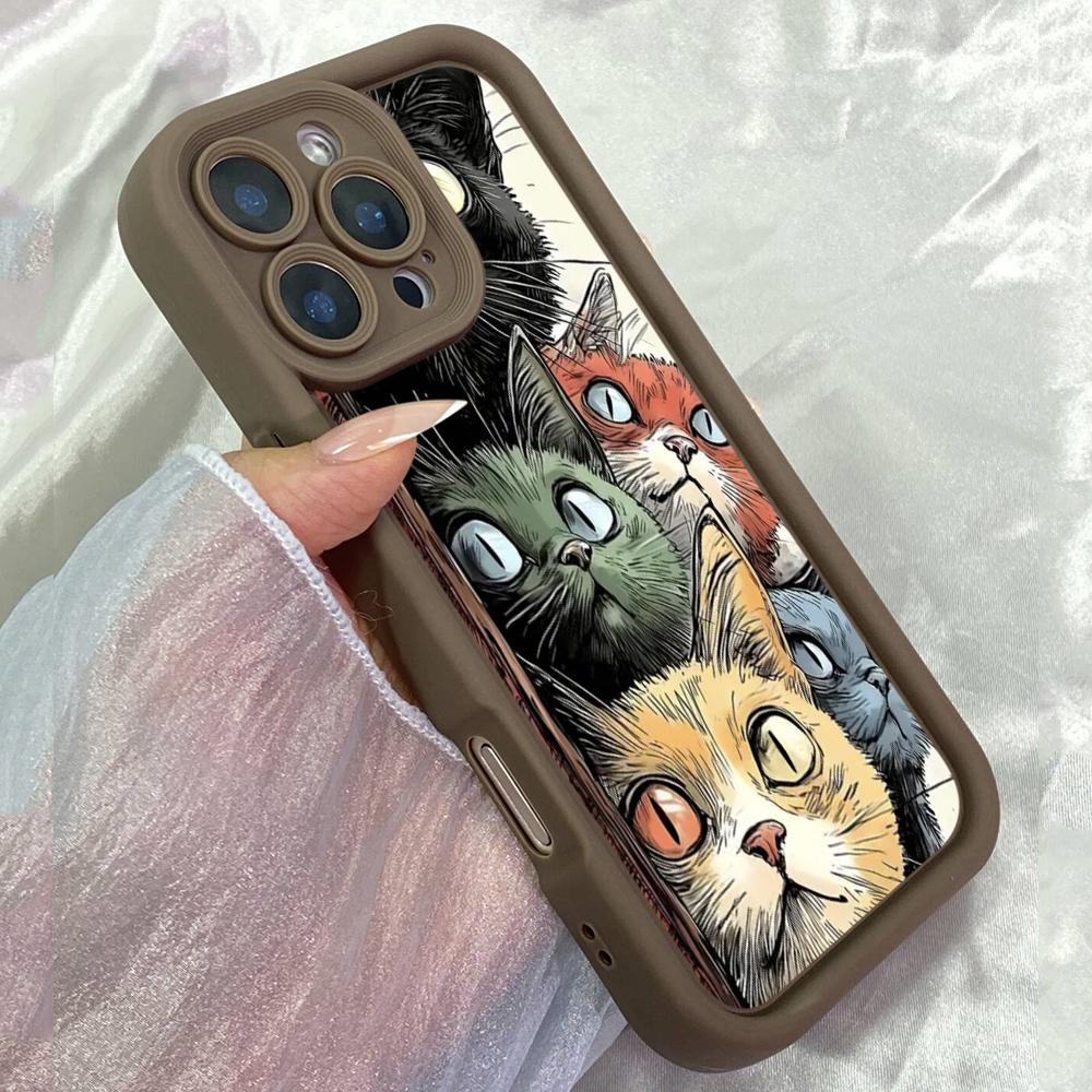 JT19 Artful Kitties Cat Art Drawing Phone for iPhone17 Pro Max Samsung S26 Ultra A17 A26 A07 Xiaomi 15T Redmi Note 14 Pro Plus Soft TPU Case Cover